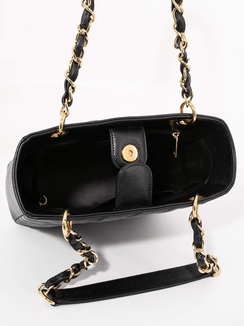 CHANEL Caviar Quilted CC Logo PST Bag Black-designer resale