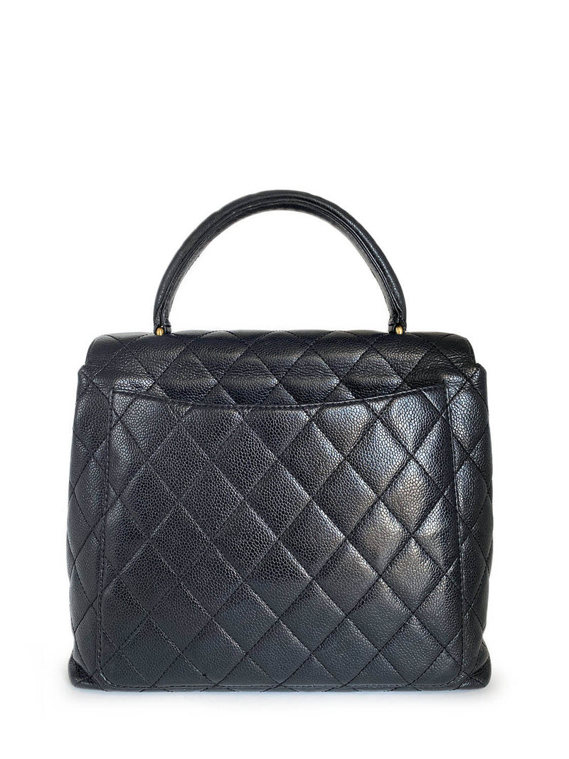 CHANEL Caviar Quilted Large Coco Handle Flap Bag Black