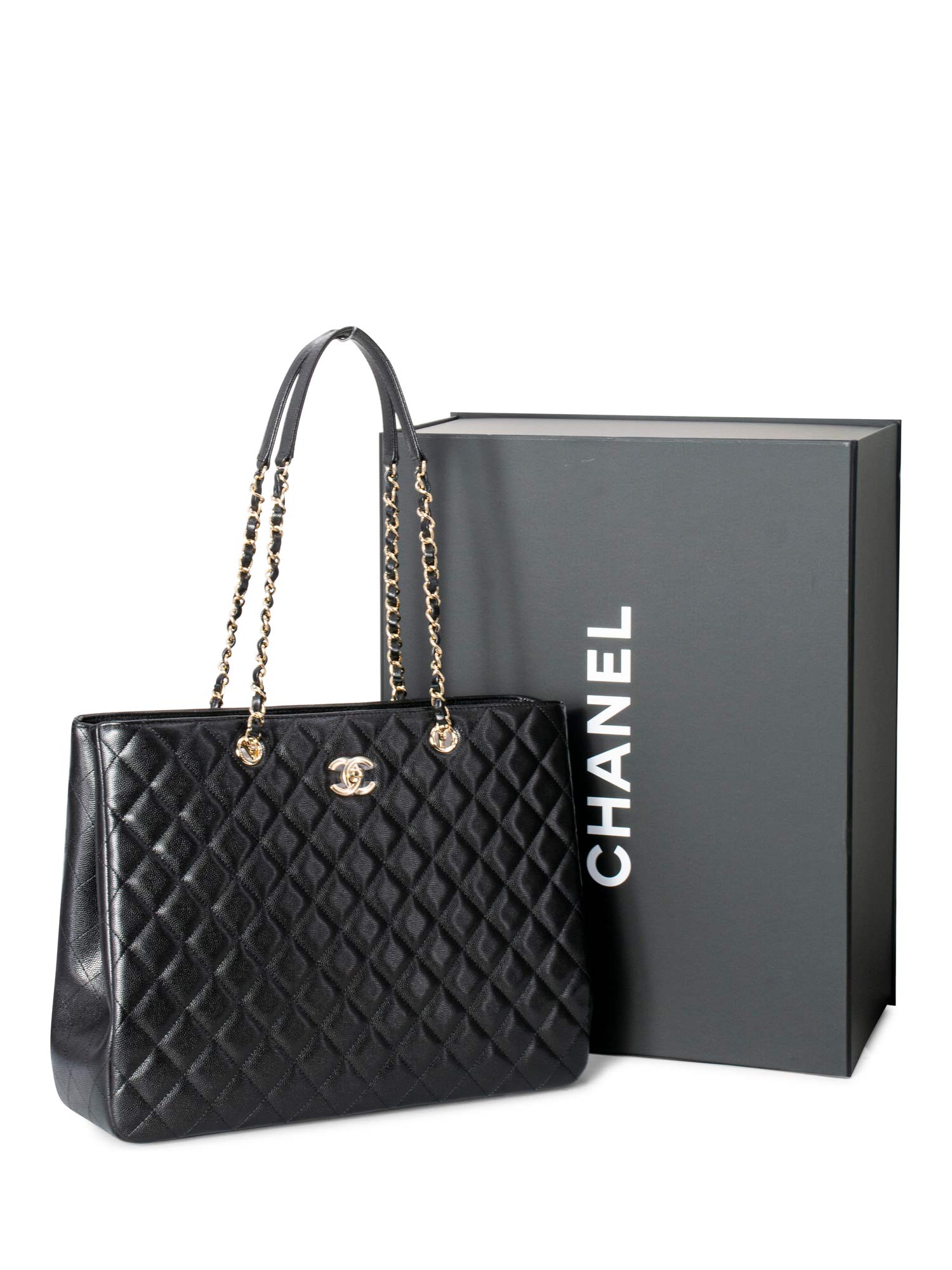 CHANEL Caviar Quilted Large Shopping Tote Black-designer resale