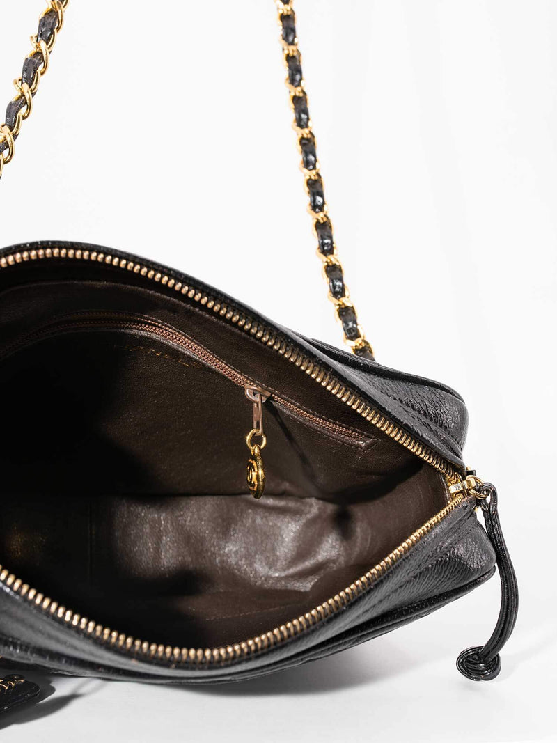 CHANEL Caviar Quilted Leather CC Logo Messenger Bag Black-designer resale