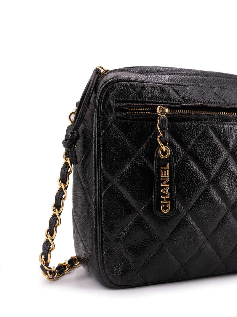 CHANEL Caviar Quilted Leather CC Logo Messenger Bag Black-designer resale