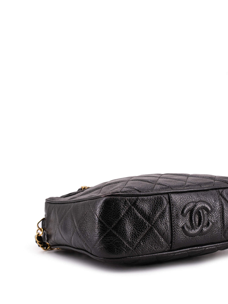 CHANEL Caviar Quilted Leather CC Logo Messenger Bag Black-designer resale