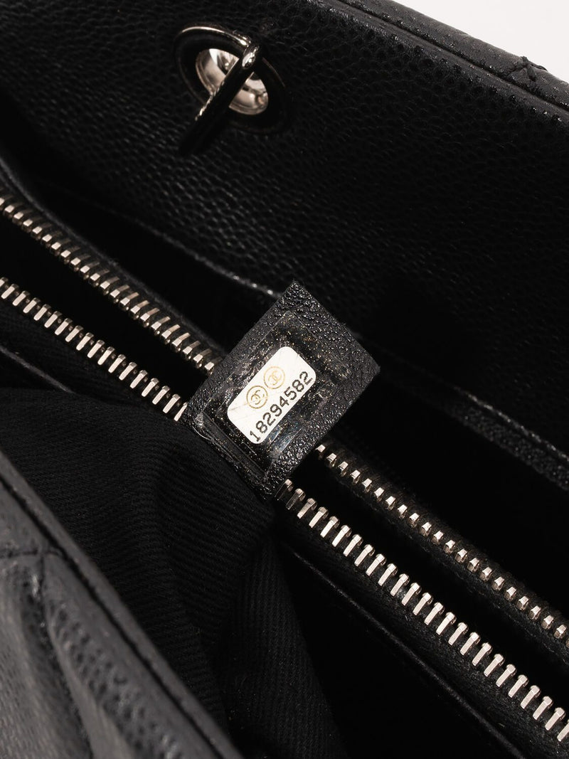 CHANEL Caviar Quilted Leather CC Logo Shopper Bag Black-designer resale