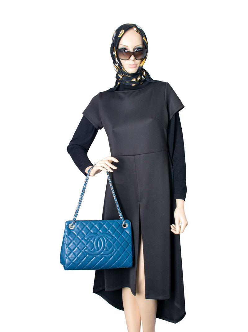 CHANEL Caviar Quilted Leather Grand Shopper GST Bag Blue-designer resale