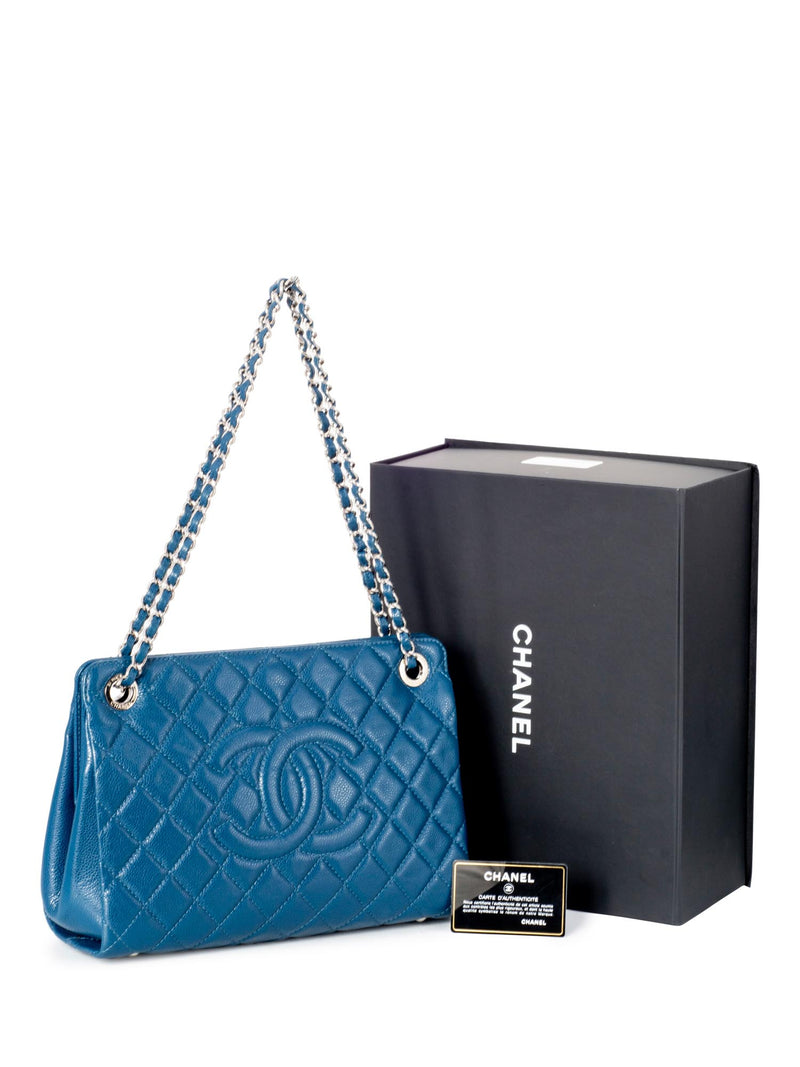 CHANEL Caviar Quilted Leather Grand Shopper GST Bag Blue-designer resale
