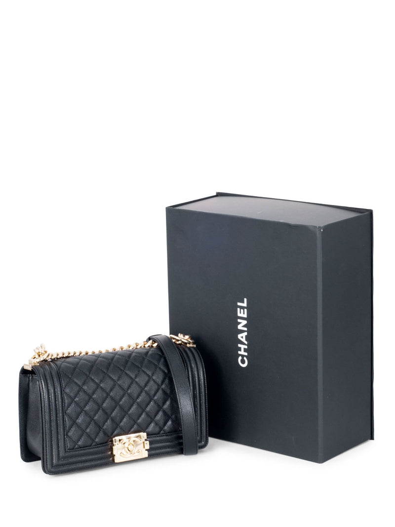 CHANEL, Bags, Chanel Caviar Chevron Quilted Medium Boy Flap Black 22c  Collection