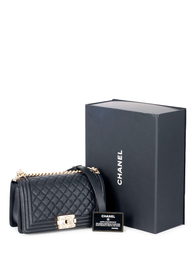 Chanel Medium Boy Flap Caviar Leather Shoulder Bag Black