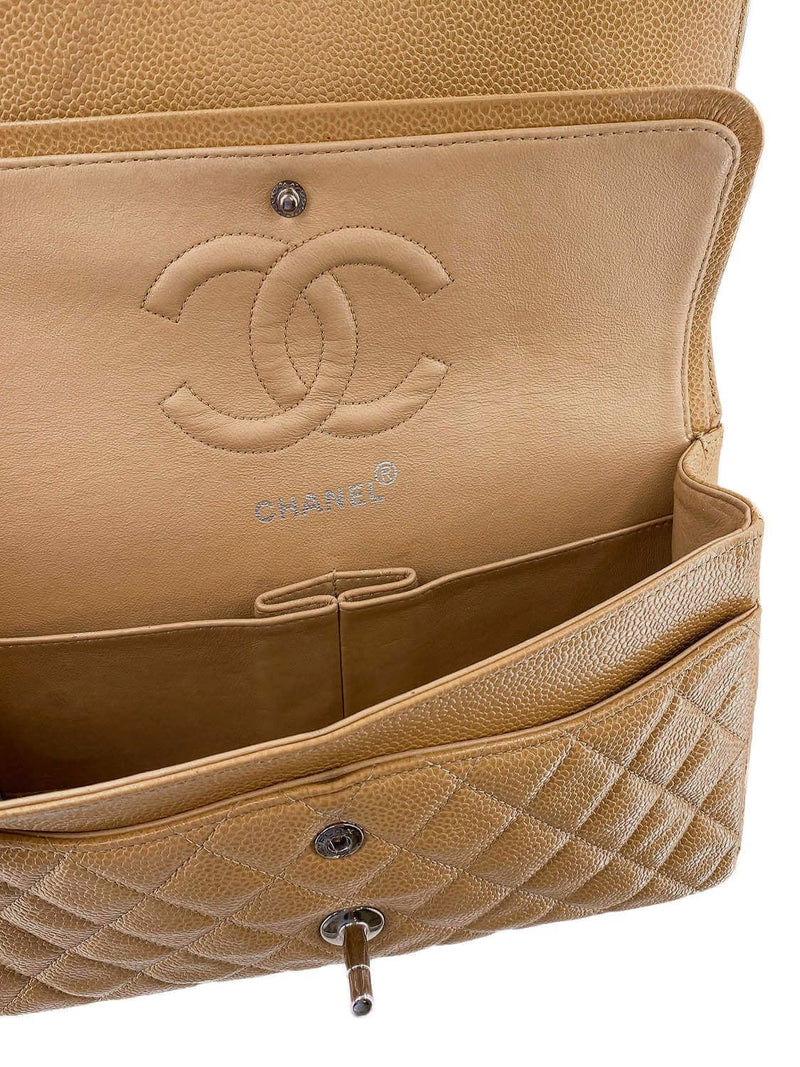 CHANEL Caviar Quilted Medium Double Flap Bag Beige-designer resale
