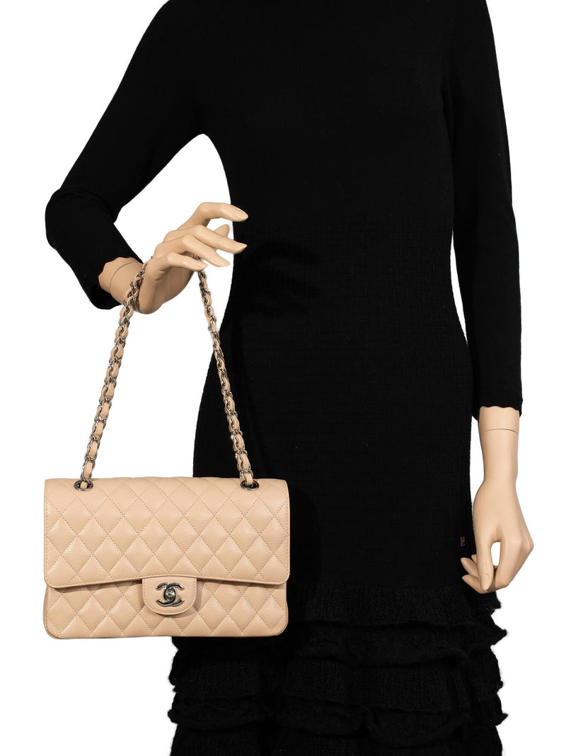 CHANEL Caviar Quilted Medium Double Flap Bag Beige-designer resale
