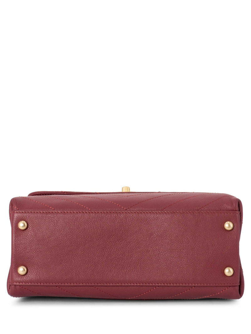 CHANEL Chevron Caviar Leather Top Handle Flap Bag Burgundy-designer resale