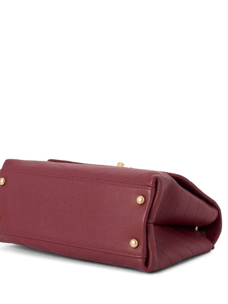 CHANEL Chevron Caviar Leather Top Handle Flap Bag Burgundy-designer resale