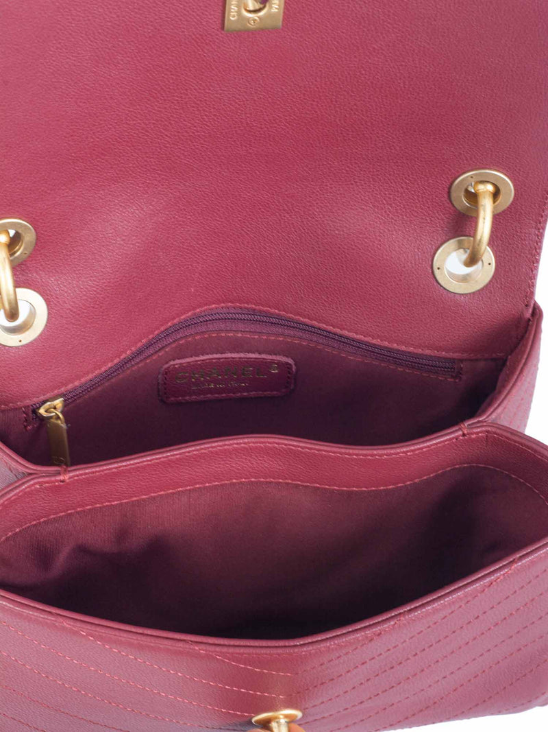 CHANEL Chevron Caviar Leather Top Handle Flap Bag Burgundy-designer resale