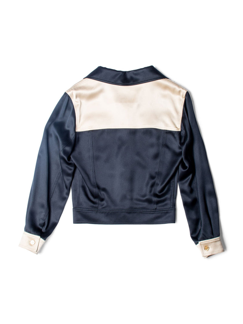 CHANEL Clover Satin Silk Cropped Jacket Black Gold