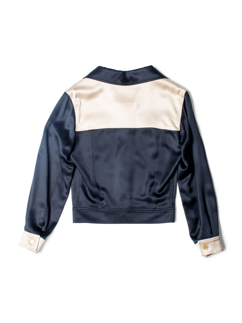 CHANEL Clover Satin Silk Cropped Jacket Black Gold-designer resale