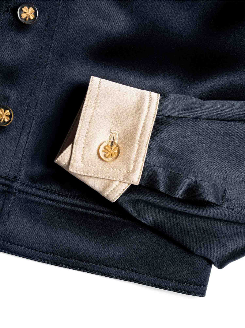 CHANEL Clover Satin Silk Cropped Jacket Black Gold-designer resale