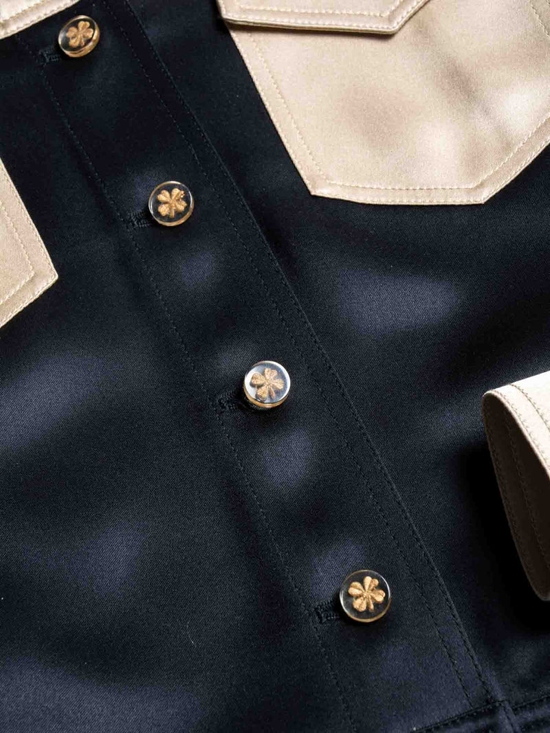 CHANEL Clover Satin Silk Cropped Jacket Black Gold-designer resale