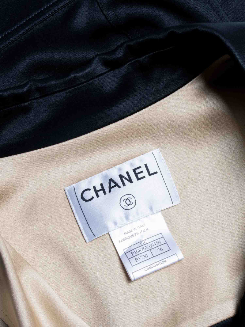 CHANEL Clover Satin Silk Cropped Jacket Black Gold