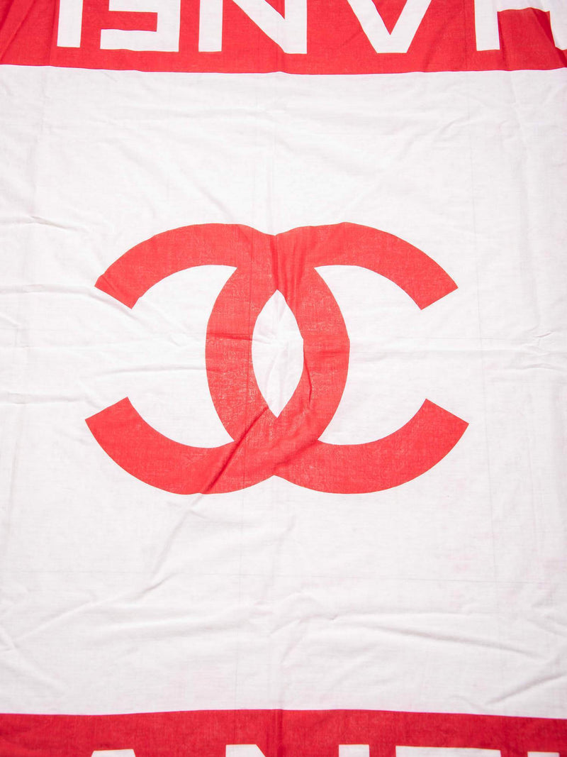 CHANEL Cotton CC Large Scarf 120 Red White-designer resale