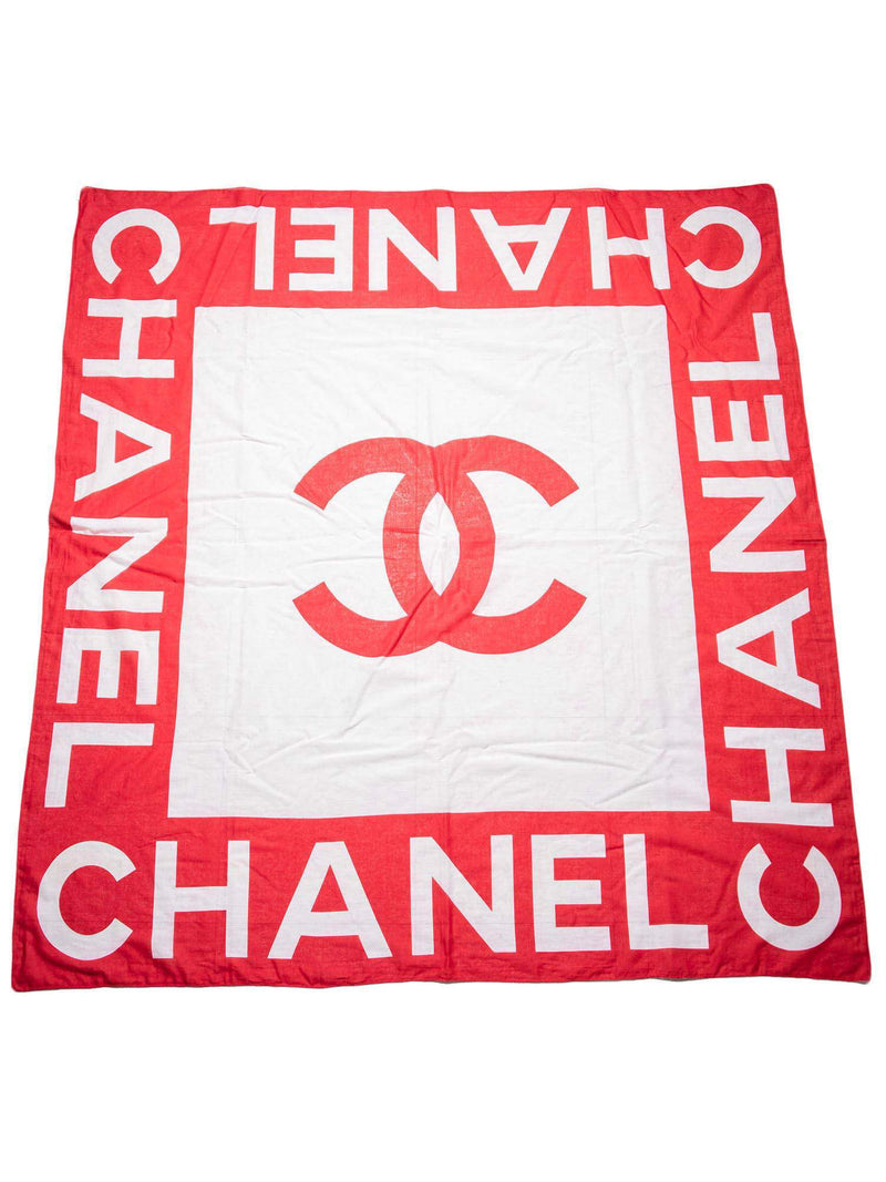 CHANEL Cotton CC Large Scarf 120 Red White