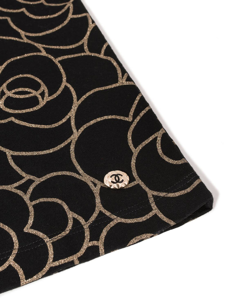 CHANEL Cotton CC Logo Camellia Tee Shirt Gold Black-designer resale
