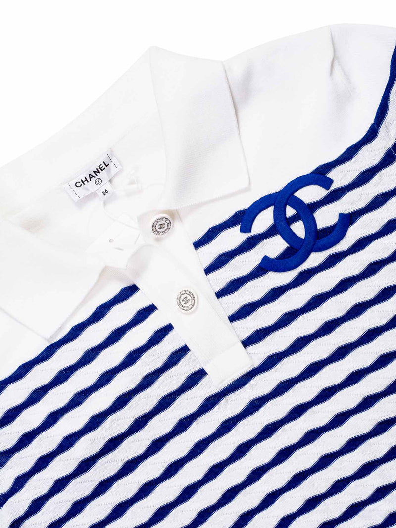 CHANEL Cotton CC Logo Polo T-Shirt Blue White