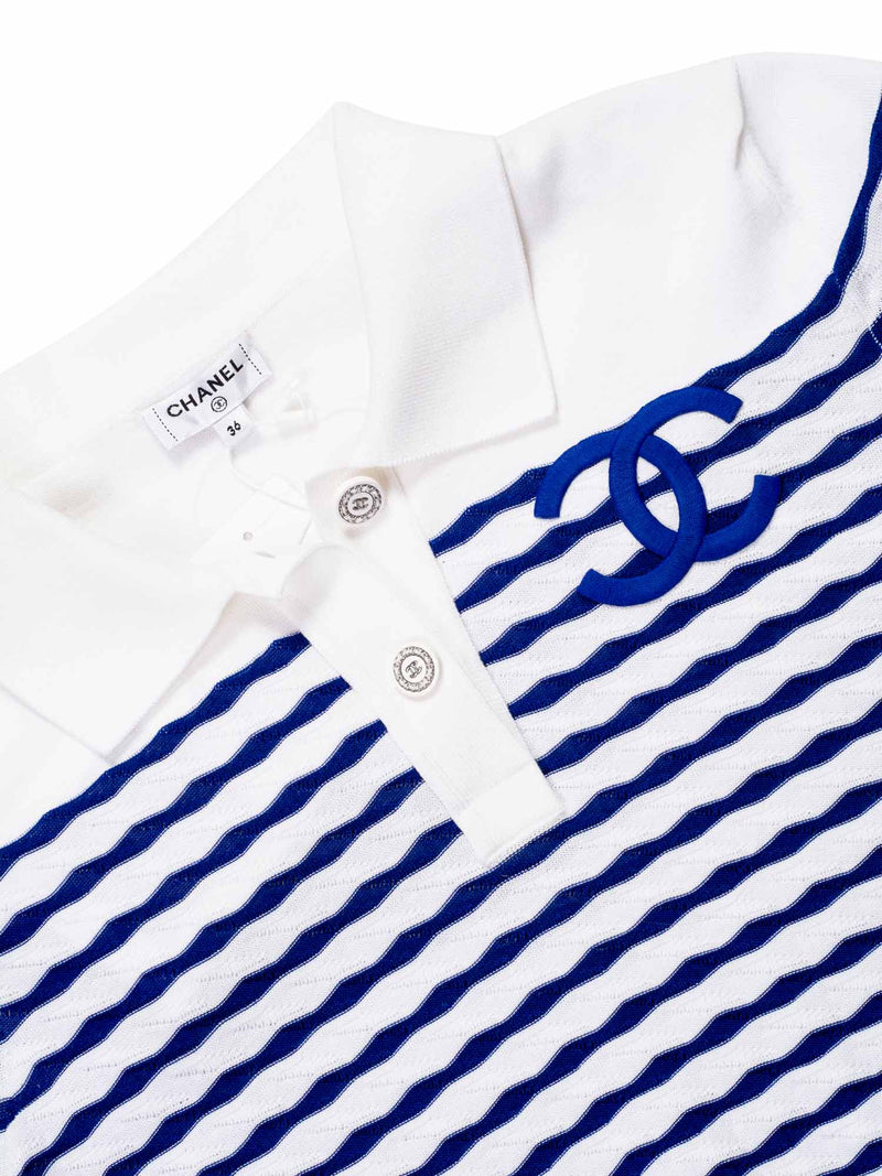 CHANEL Cotton CC Logo Polo T-Shirt Blue White-designer resale