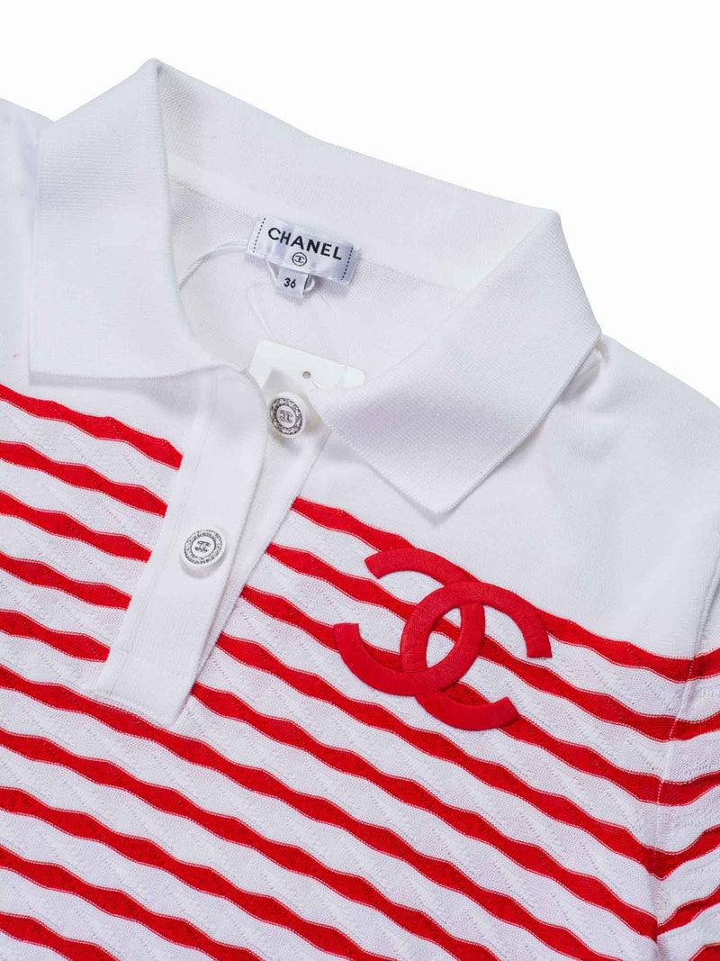 CHANEL Cotton CC Logo Polo T-Shirt Red White