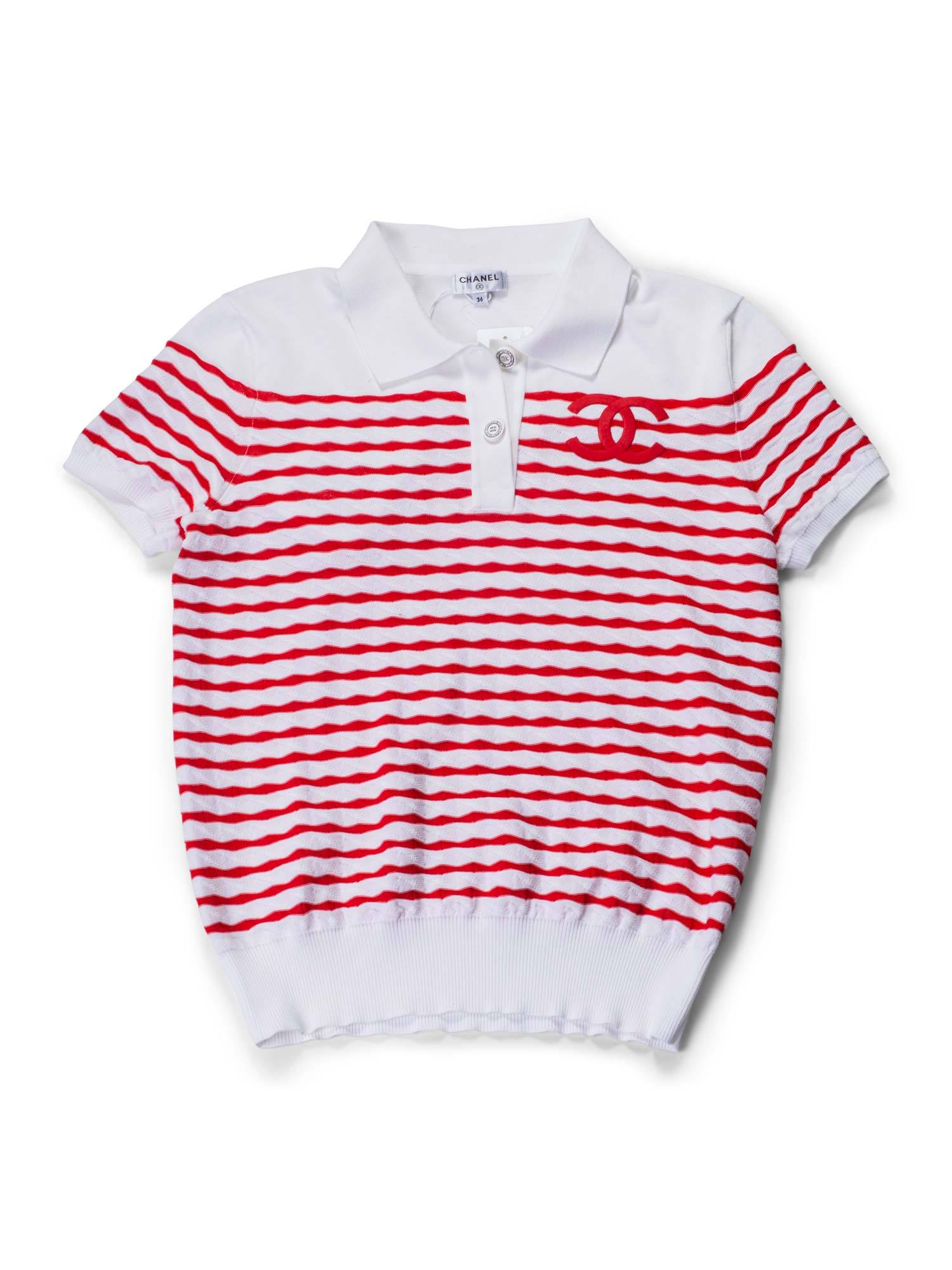 CHANEL Cotton CC Logo Polo T-Shirt Red White-designer resale