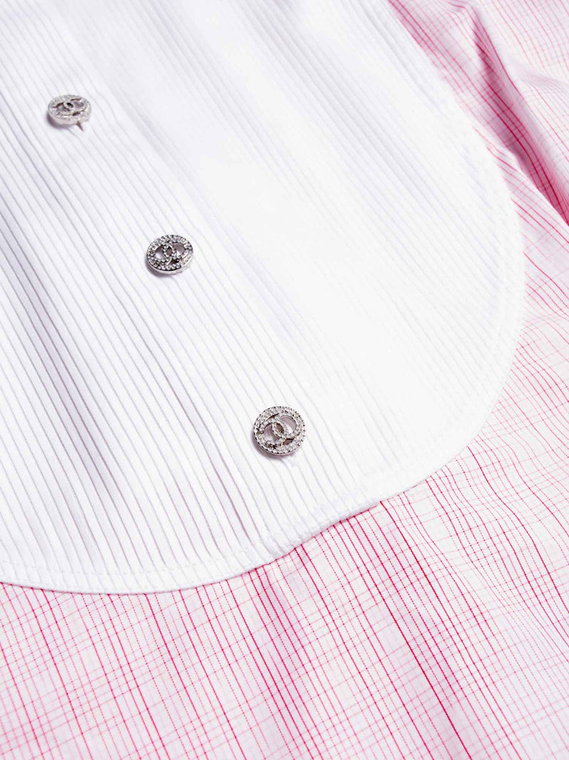Chanel Cotton CC Logo Swarovski Buttons Sleeveless Top Red White