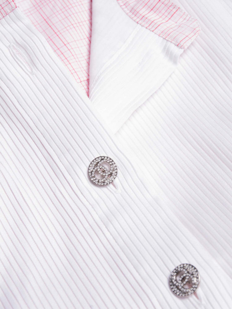 CHANEL Cotton CC Logo Swarovski Buttons Sleeveless Top Red White-designer resale