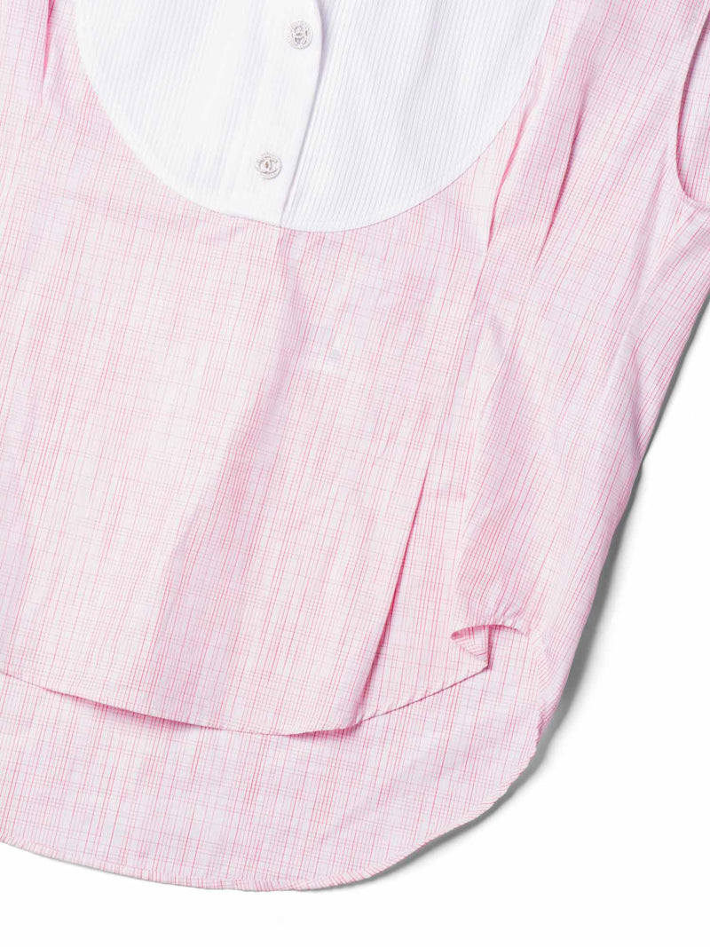 CHANEL Cotton CC Logo Swarovski Buttons Sleeveless Top Red White-designer resale