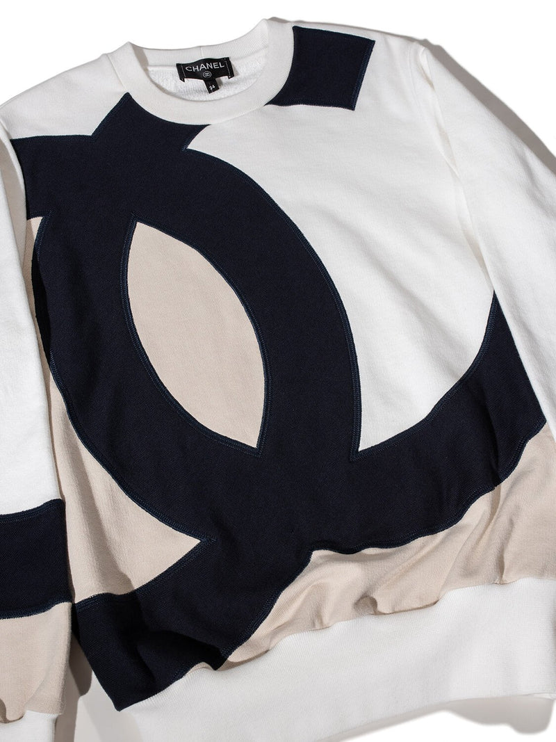 CHANEL Cotton CC Logo Sweatshirt White Taupe Blue-designer resale