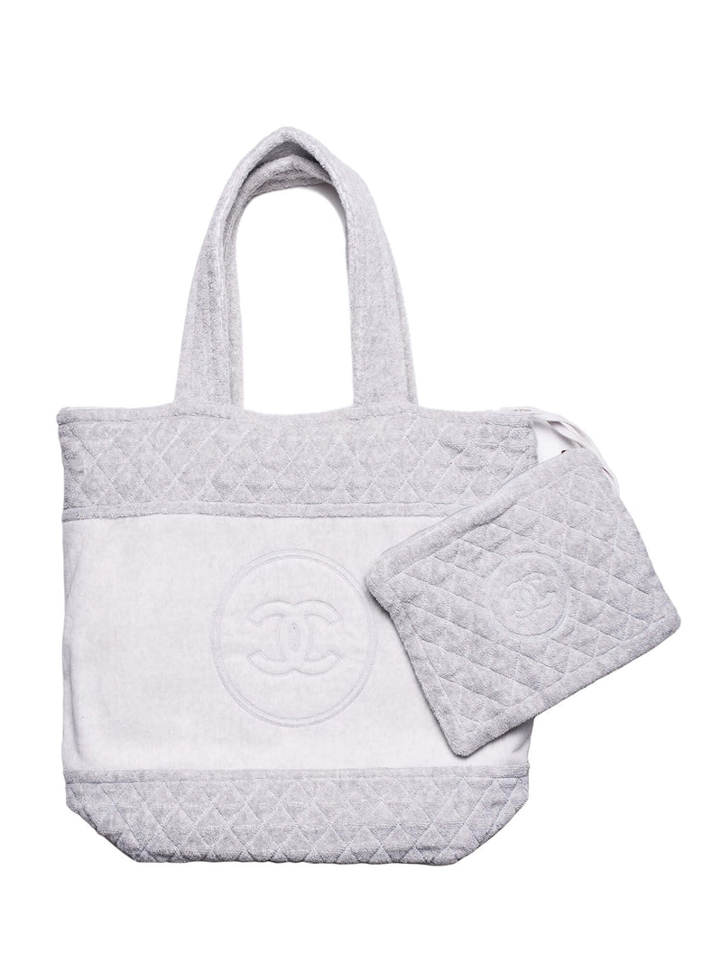 CHANEL Cotton CC Logo XXL Beach Bag Grey-designer resale