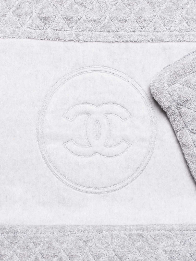 CHANEL Cotton CC Logo XXL Beach Bag Grey-designer resale