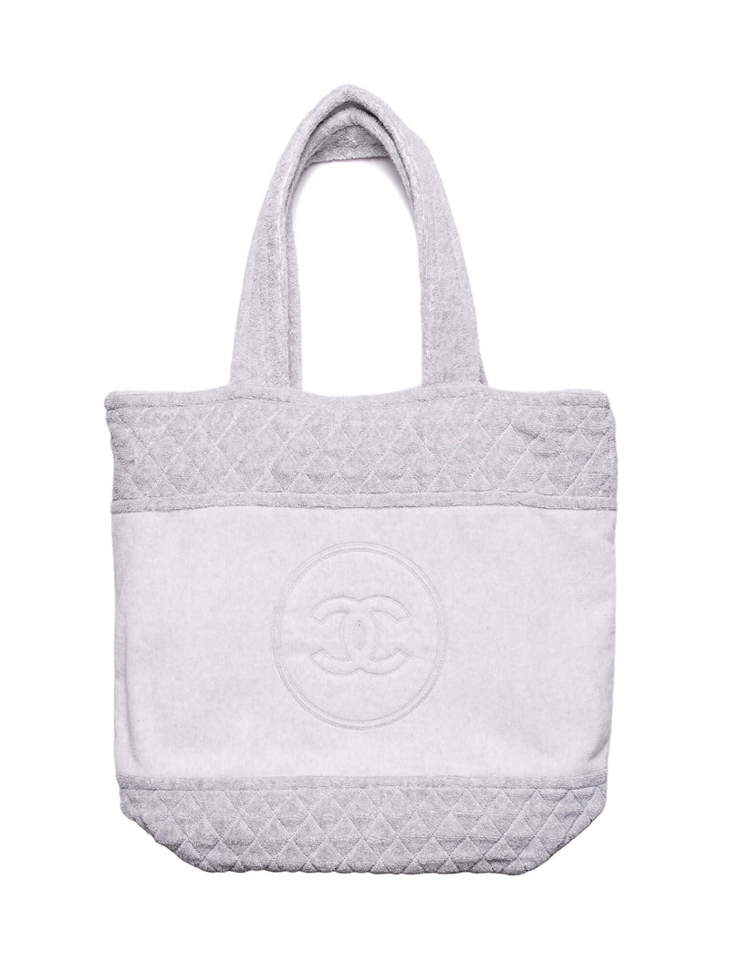CHANEL Cotton CC Logo XXL Beach Bag Grey
