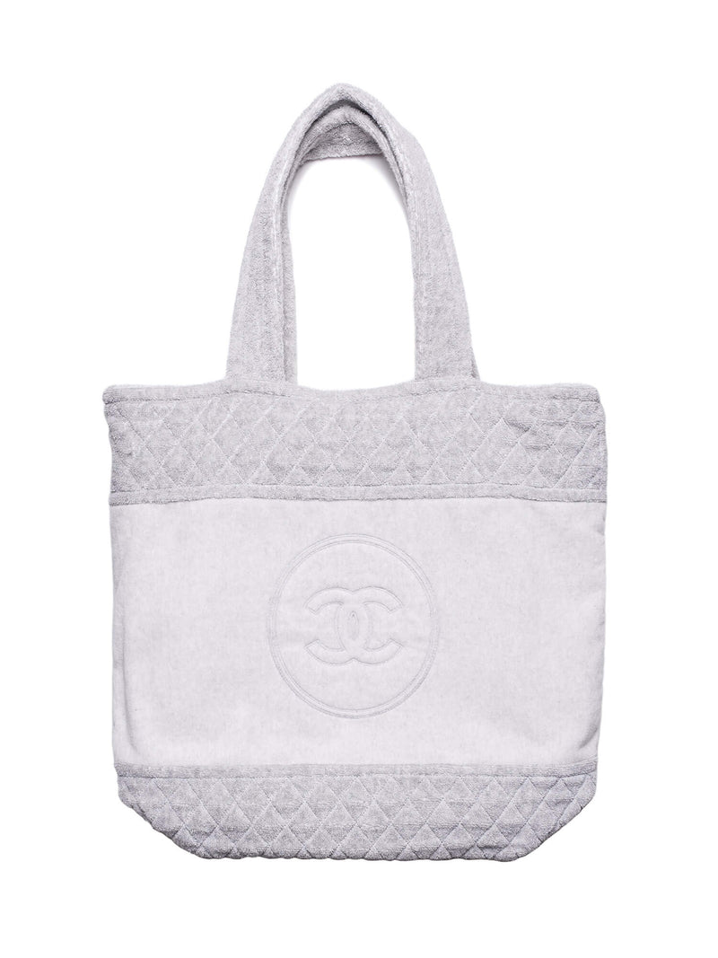 CHANEL Cotton CC Logo XXL Beach Bag Grey-designer resale