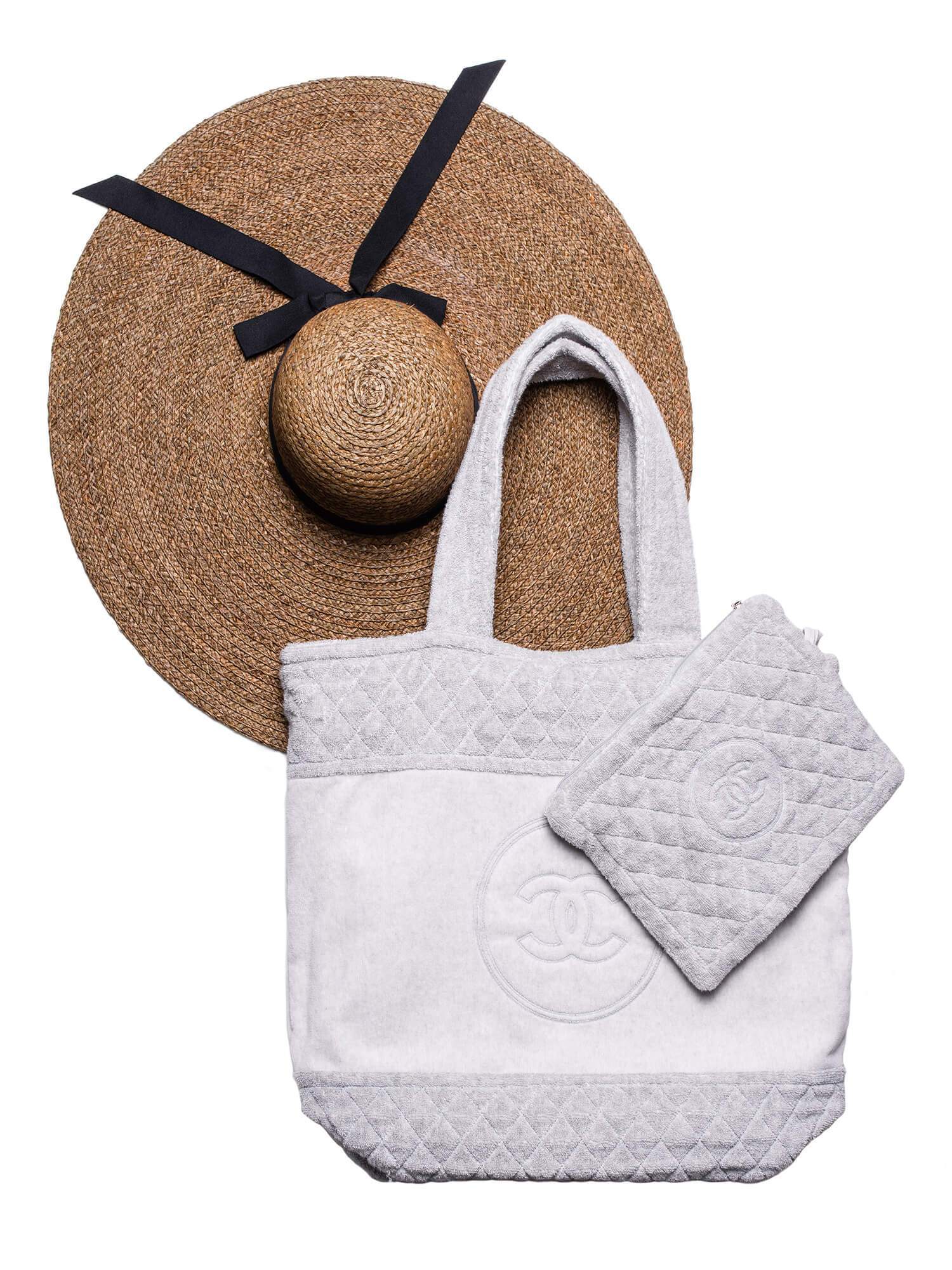 CHANEL Cotton CC Logo XXL Beach Bag Grey-designer resale