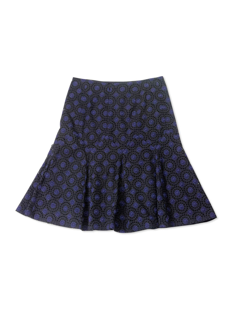 CHANEL Cotton Eyelet A-Line Skirt Black Blue-designer resale