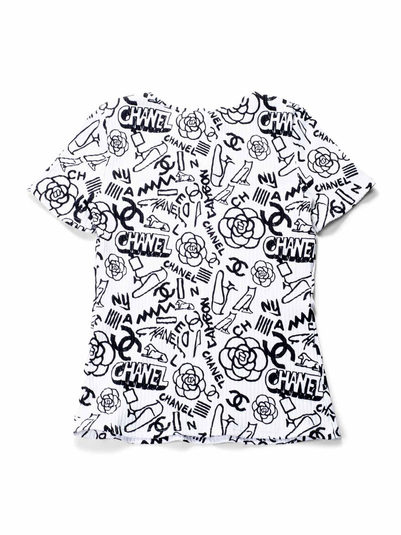 CHANEL Cotton Paris New York Graffiti T-Shirt Black White