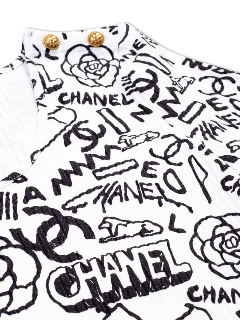 CHANEL Cotton Paris New York Graffiti T-Shirt Black White-designer resale