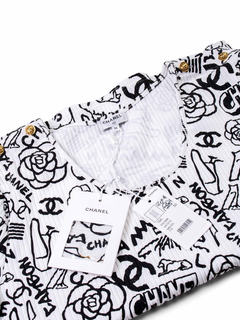 CHANEL Cotton Paris New York Graffiti T-Shirt Black White-designer resale