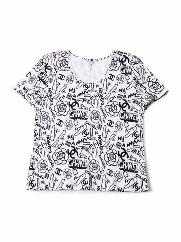 CHANEL Cotton Paris New York Graffiti T-Shirt Black White-designer resale