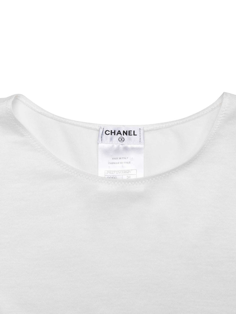 CHANEL Cotton Pearl Fringe Top White-designer resale