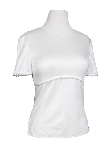 CHANEL Cotton Pearl Fringe Top White-designer resale