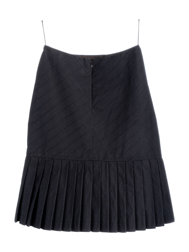 CHANEL Cotton Pleated Midi Skirt Navy Blue-designer resale