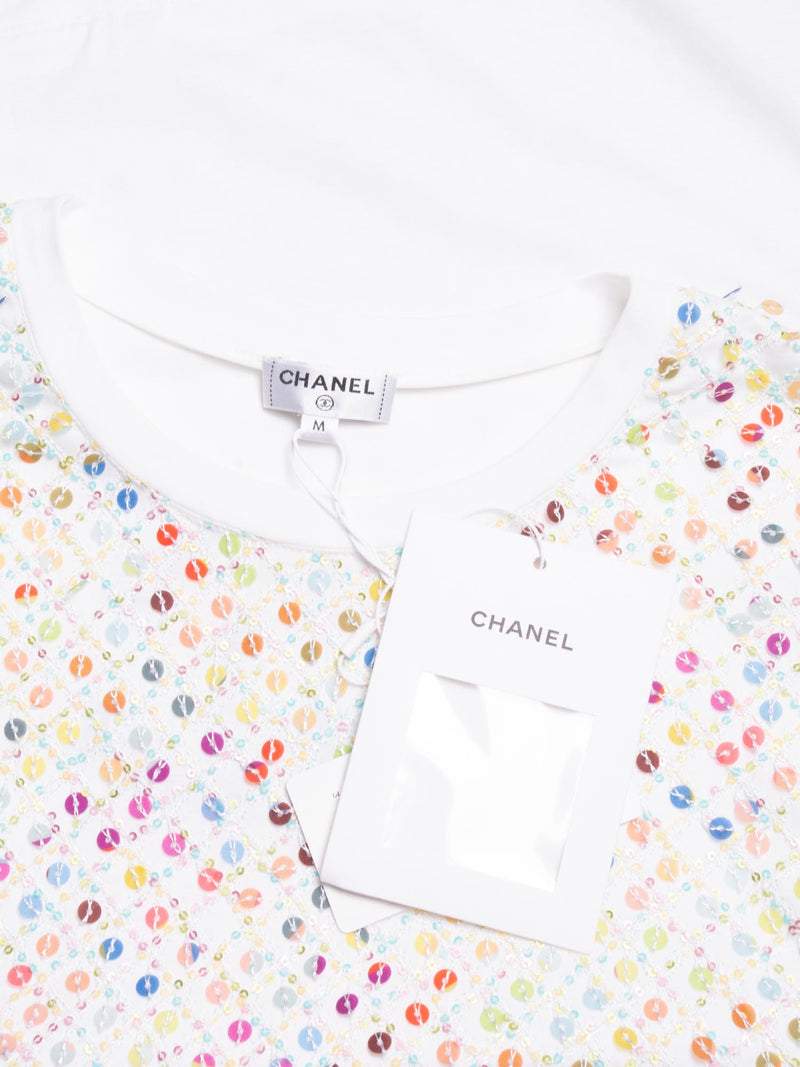 Chanel Cotton Sequin CC Logo La Pausa Top White