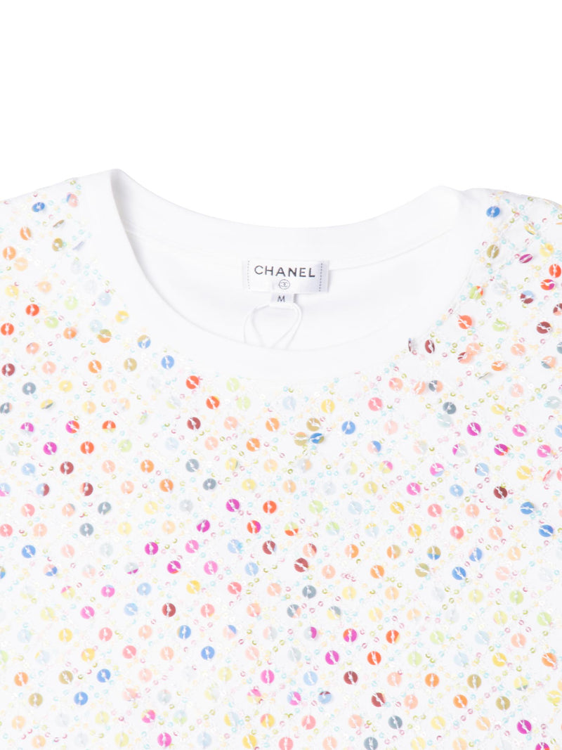 CHANEL Cotton Sequin CC Logo La Pausa Top White-designer resale
