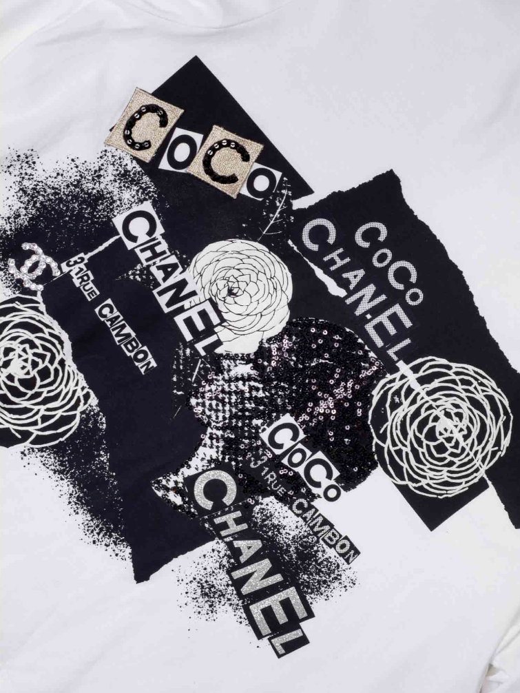 CHANEL Cotton Sequin CC Logo Shirt White Black-designer resale