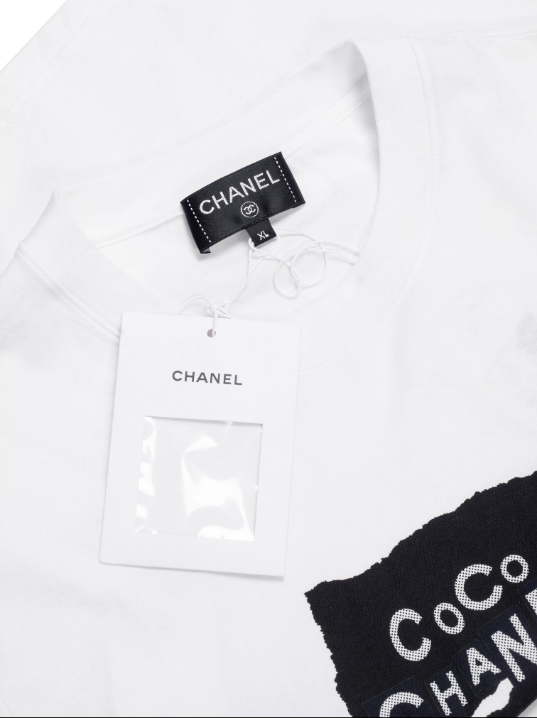 CHANEL Cotton Sequin CC Logo Shirt White Black CHANEL Cotton Sequin CC Logo Shirt White Black
