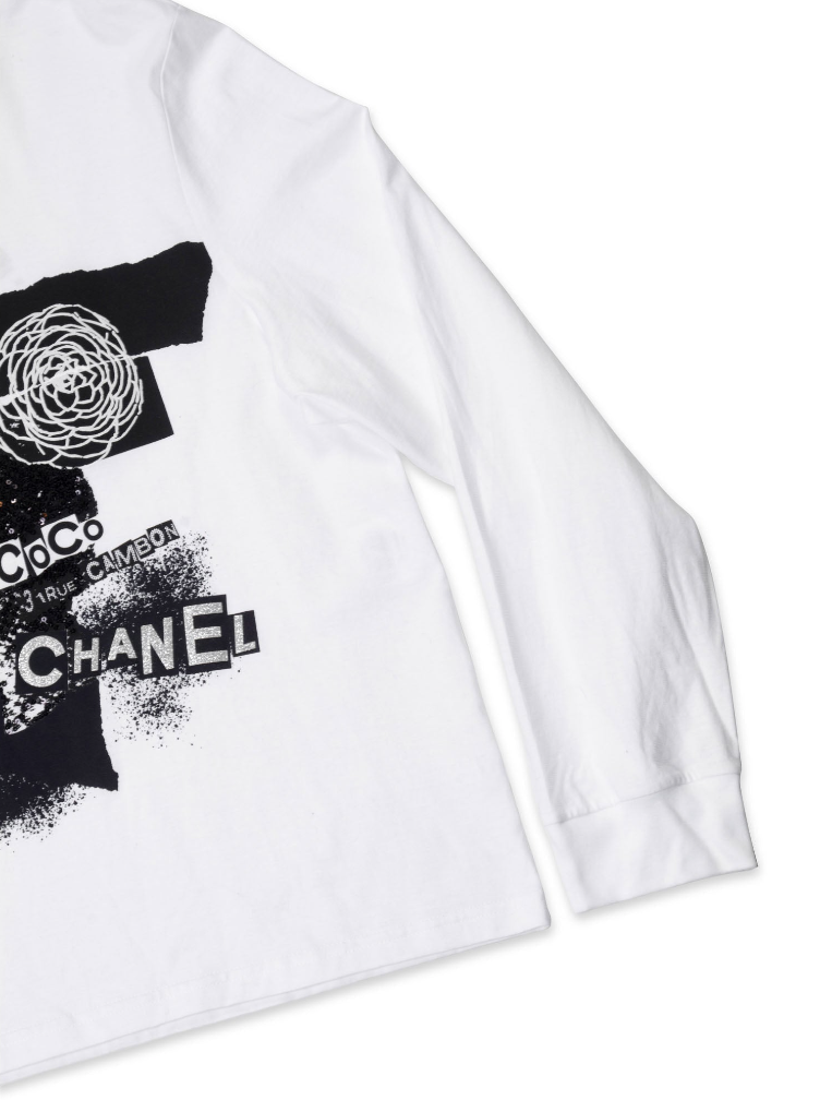 CHANEL Cotton Sequin CC Logo Shirt White Black CHANEL Cotton Sequin CC Logo Shirt White Black